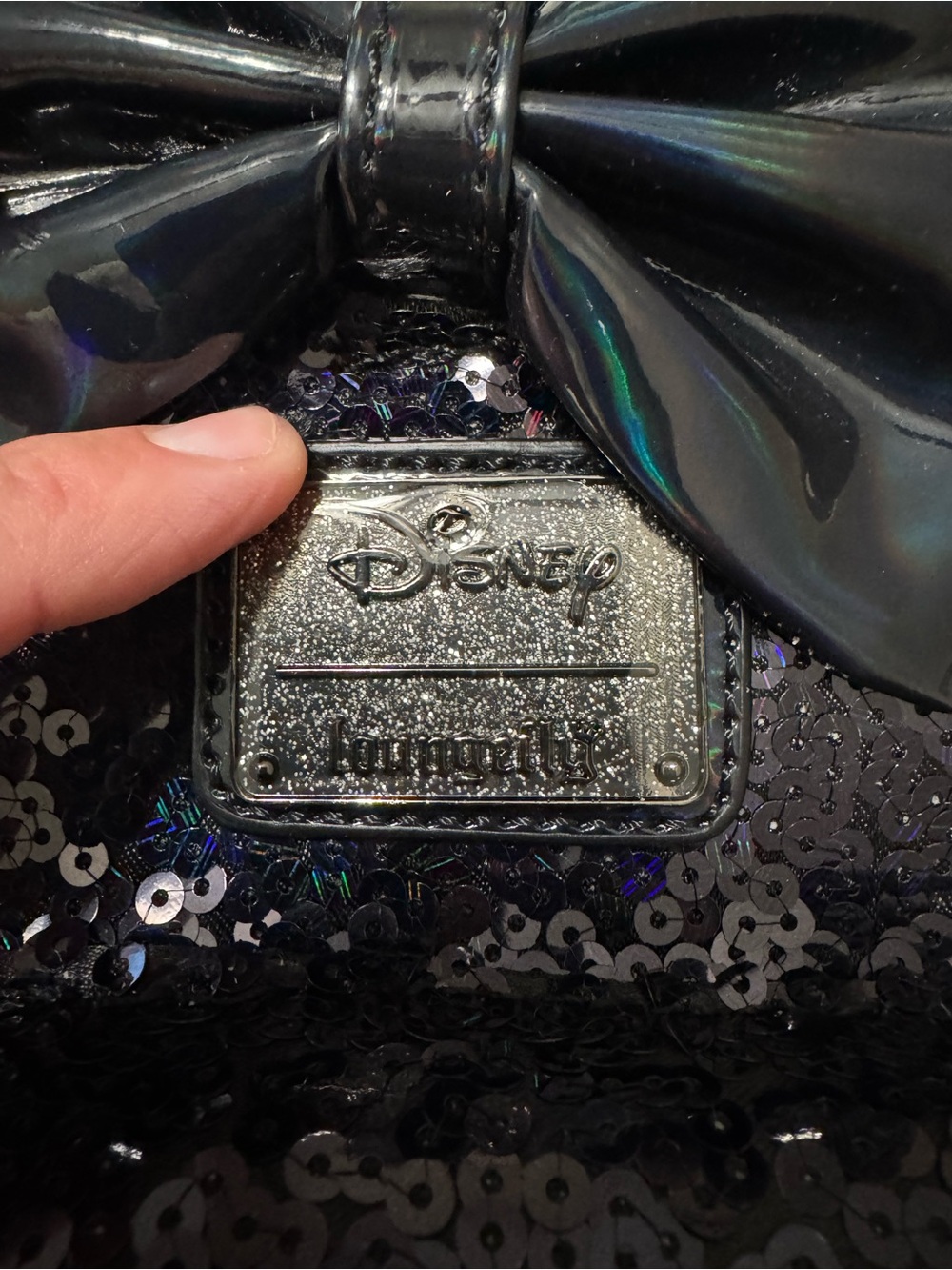 LoungeFly Sequin Minnie Ear Mini Backpack - Black - Picture 12 of 15